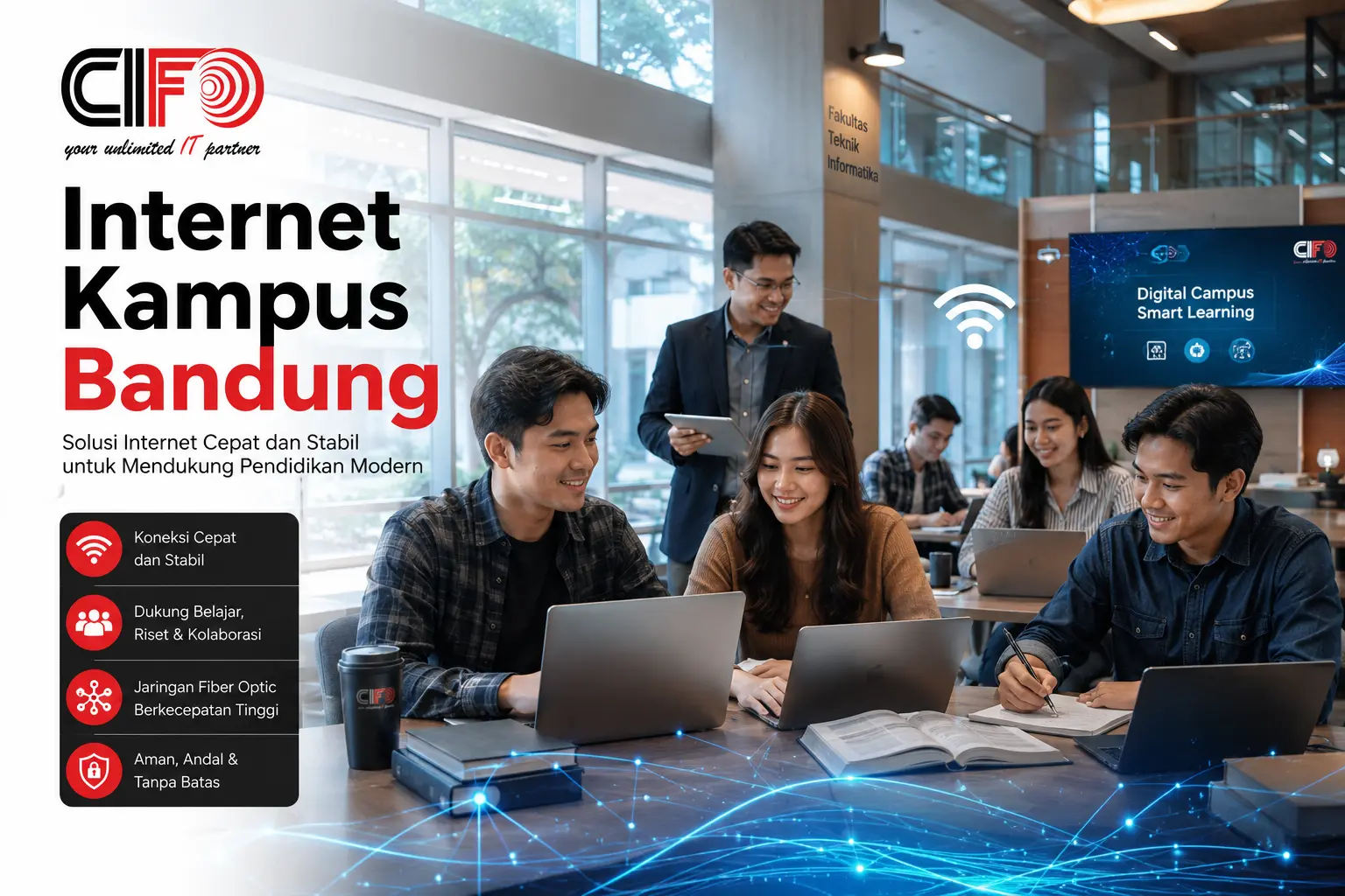 Internet kampus Bandung dengan jaringan fiber optic cepat dan stabil