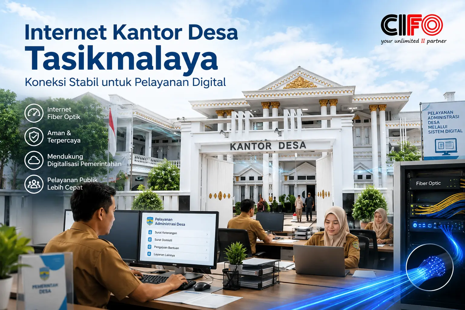 Internet kantor desa Tasikmalaya dengan koneksi fiber optik stabil