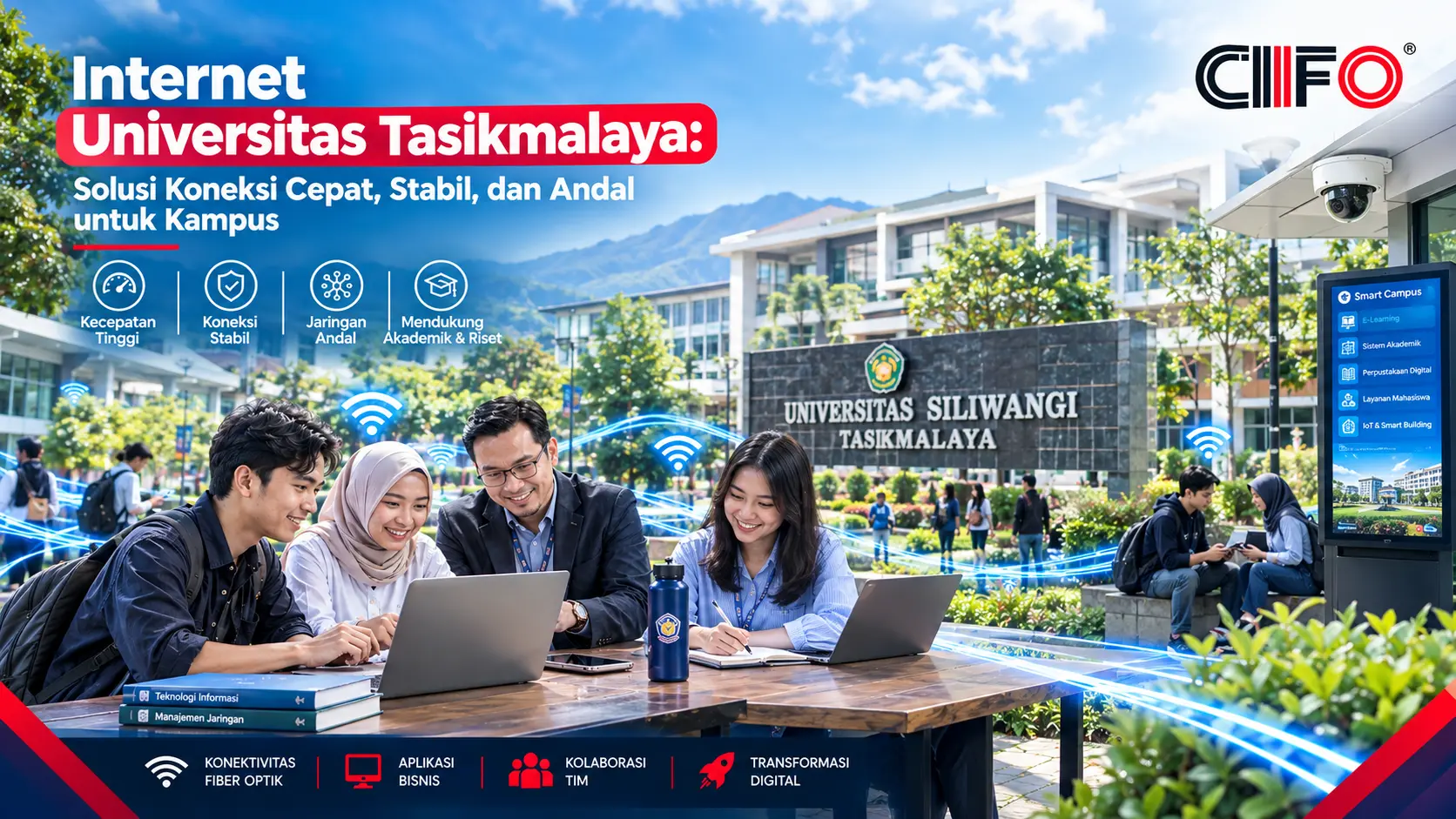 Internet universitas Tasikmalaya dengan jaringan fiber optik cepat dan stabil.