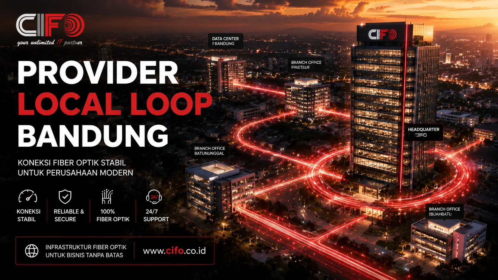 Provider Local Loop Bandung dari CIFO dengan jaringan fiber optik perusahaan.