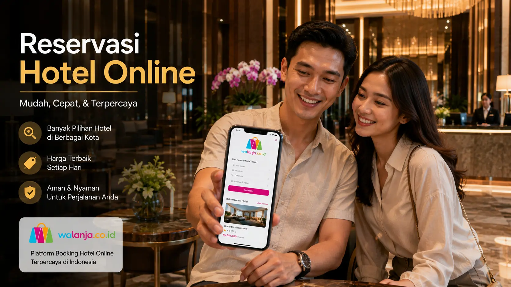 Reservasi hotel online dengan Walanja melalui smartphone.